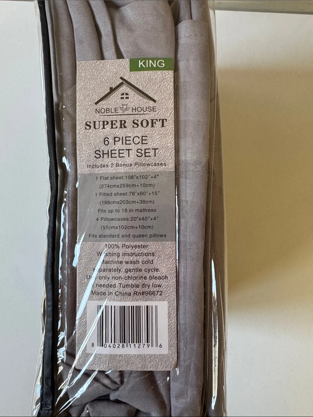 NEW King Super Soft 6-Piece Sheet Set-Gray w/stripes includes 2 bonus pillowcase